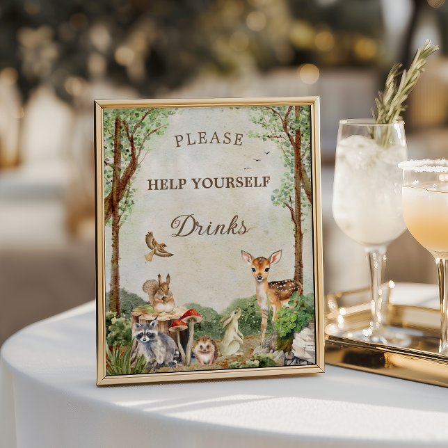 Woodland Baby Shower Drinks Station Poster (Criador carregado)