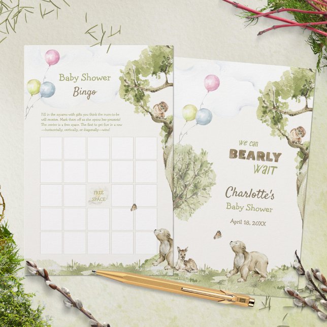 Woodland Bearly Wait Baby Shower Bingo Game (Criador carregado)