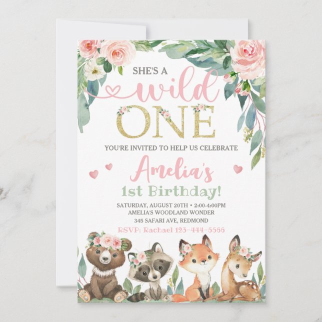 Woodland Birthday Convite Wild One (Frente)