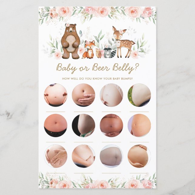 Woodland Blush Floral Baby ou Beer Belly Game (Frente)