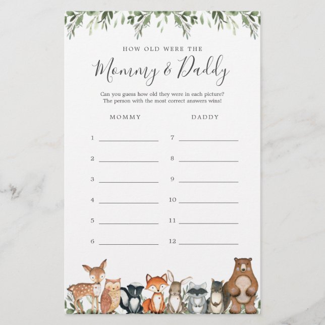 Woodland Chá de fraldas Quantos Anos Tinham O Cart (Frente)