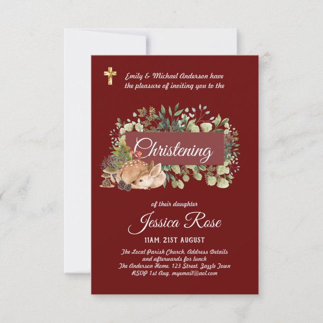 Woodland Deer Christening Convida Baptismo (Frente)