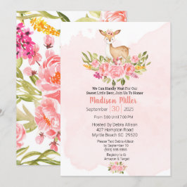Woodland Deer Floral Pink Chá de fraldas Convite