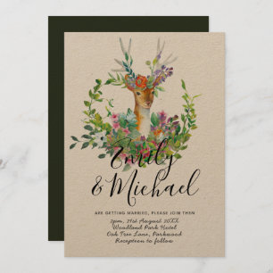 Woodland Deer Ilustrou Convite De Casamento Kraft