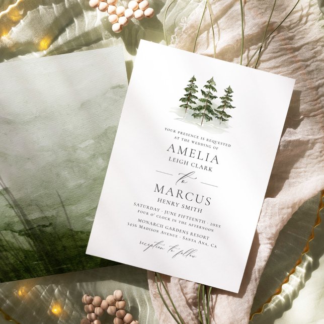 Woodland Evergreen Trees Convite Para Casamento (Criador carregado)