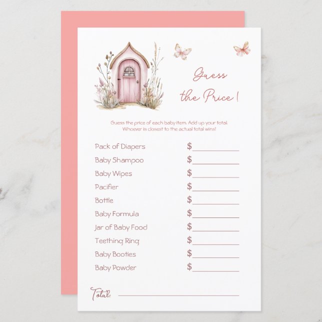 Woodland Fairies Rosa Pink Chá de fraldas Preço Ad (Frente/Verso)