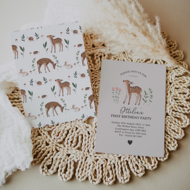 Woodland Fawn Flores Aniversário Convite Aniversár (Criador carregado)