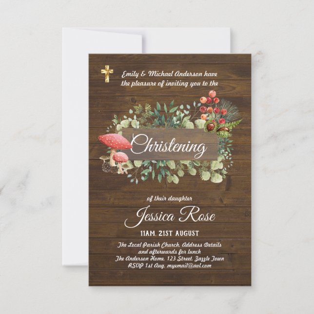 Woodland Floor Rustic Christening Conite Baptism (Frente)