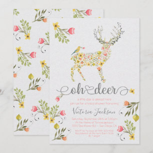 Woodland Floral Oh Deer Chá de fraldas Convite