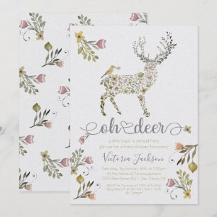 Woodland Floral Oh Deer Chá de fraldas Convite