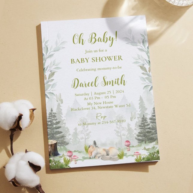 Woodland Fox Baby Shower Convites - Florestas (Woodland Baby Shower Fox)