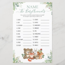 Woodland Greenery Chá Baby Animal Name Game