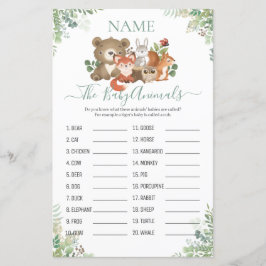 Woodland Greenery Chá Baby Animal Name Game