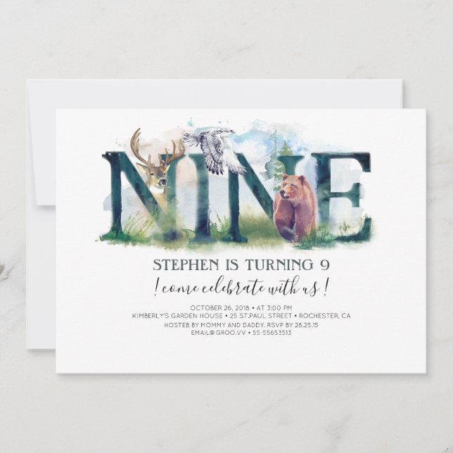 Woodland Nove - 9.º Convite de Aniversário (Frente)