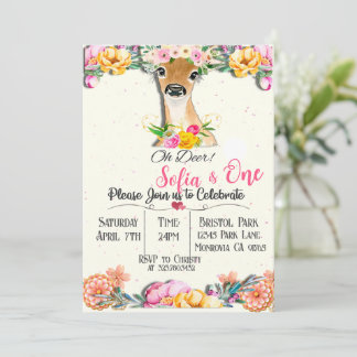 Woodland Oh Deer Primeiro Convite de Aniversário