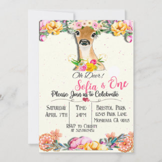 Woodland Oh Deer Primeiro Convite de Aniversário