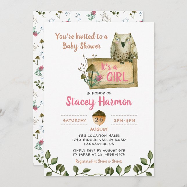 Woodland Owl É um convite para Chás de fraldas (Frente/Verso)