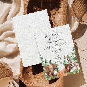 Woodland Safari Zoo Animal Chá de fraldas Convite