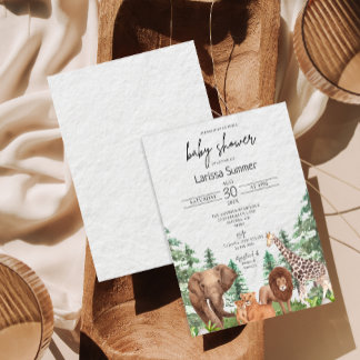 Woodland Safari Zoo Animal Chá de fraldas Convite