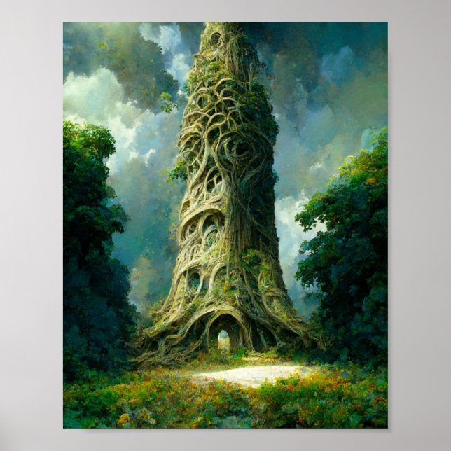 Woodland Tower Fantasy Art Poster (Frente)