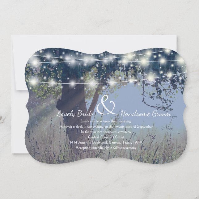 Woodland Twilight Fairy Lights Convite De Casament (Verso)