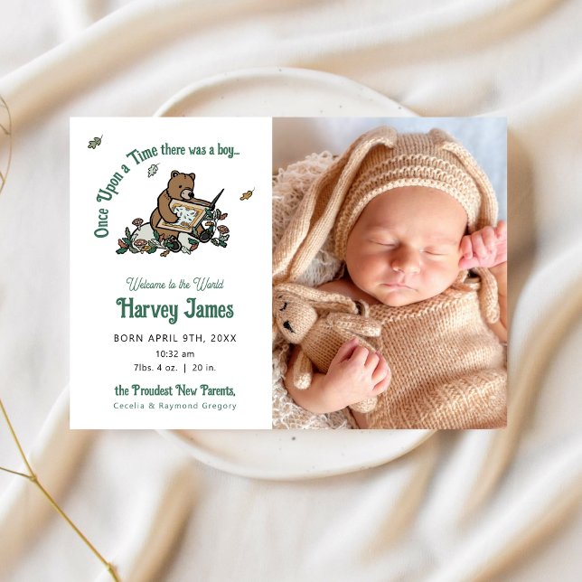 Woodland uma vez em um Anúncio de Nascimento da Ho (Woodland Storybook "Once Upon a Time" Birth Announcement)