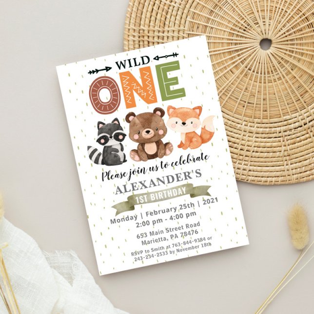 Woodland Wild One Convite de aniversário (Criador carregado)