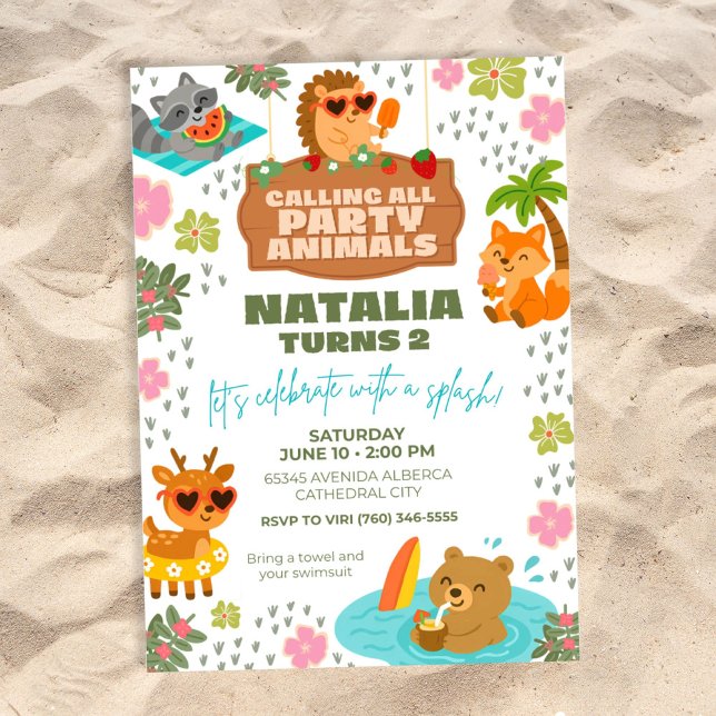 Wooldand cria convite para animais de Piscina (Woodland Creatures Pool Party Invitation)