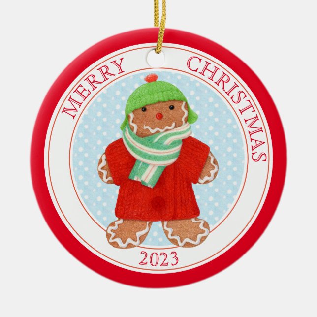 WOOLIE GINGERBREAD 2023 Ornamento do Círculo Cerâm (Frente)
