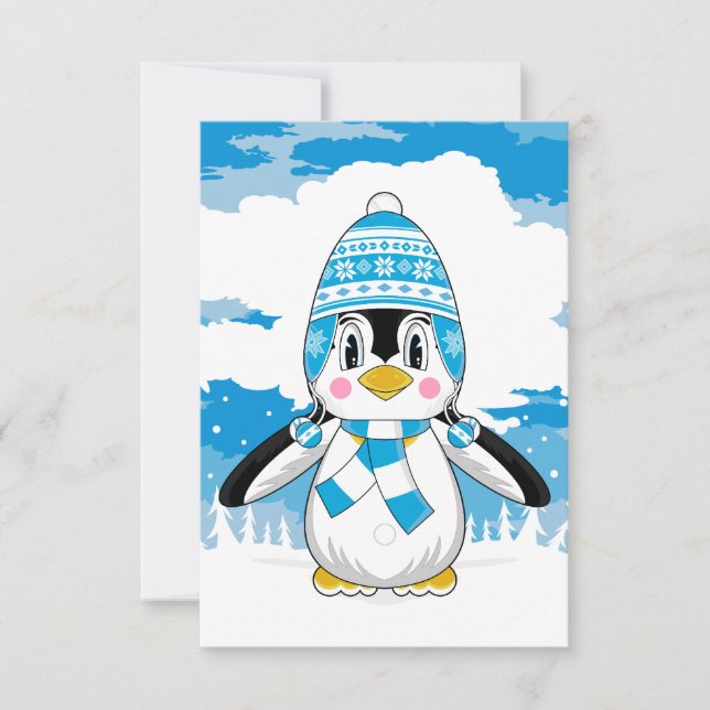 Wooly Hat Penguin RSVP Card (Frente)