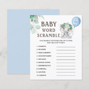 Word Scramble Elephant Balloon Baby Shower Game