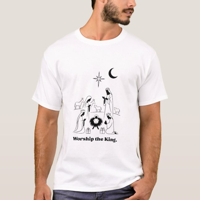 Worship the King T-Shirt | Minimalist Nativity  (Frente)
