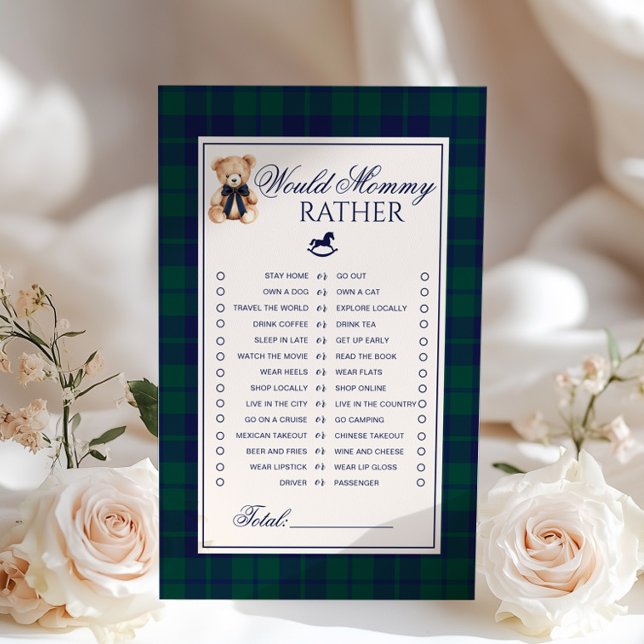 Would Mommy Rather Teddy Bear Navy Plaid game (Criador carregado)