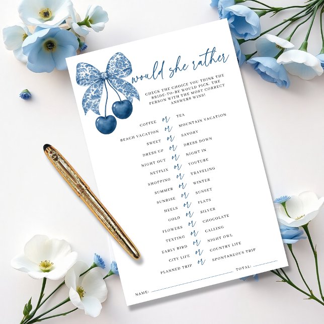Would she rather Blue Bow Bridal Shower Game (Criador carregado)