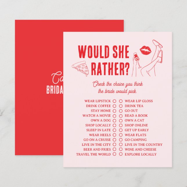 Would She Rather Bridal Shower Game Girl Gone Mild (Frente/Verso)
