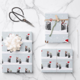 Wrapping paper set with holiday penguins