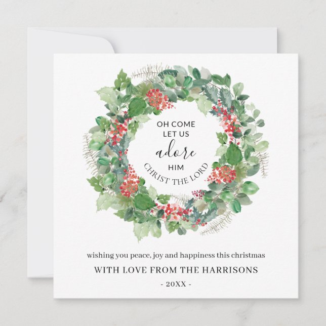 Wreath De Inverno Vamos Adorá-Lo O Cartão De Natal (Frente)