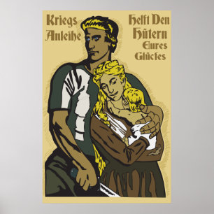 WW1 poster alemão Kriegsanleihe, antro Hütern do