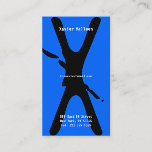 X azul de néon do cartão de visita do alfabeto d