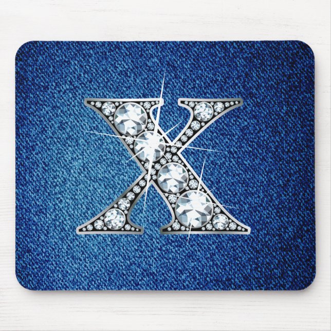 X Faux-"Diamond Bling" em Denim Mousepad (Frente)