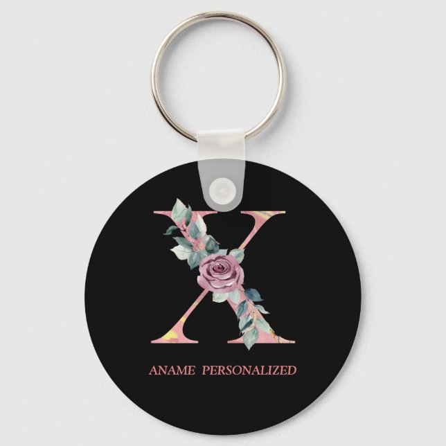 X Monograma Floral Letras Chaveiro de Agar Rosa (Frente)