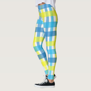 Xadrez Amarelo, Leggings Azuis e Brancas