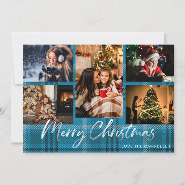 Xadrez Azul 5 Feliz Foto de Natal (Frente)