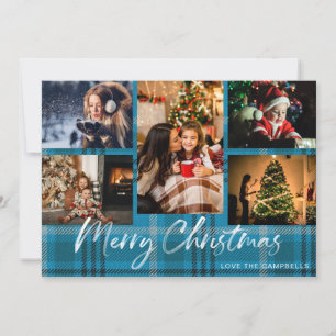 Xadrez Azul 5 Feliz Foto de Natal