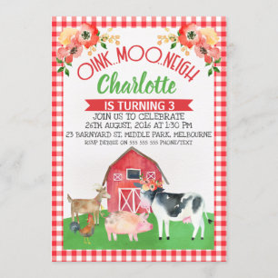 Xadrez Barnyard Convite de Aniversário Floral