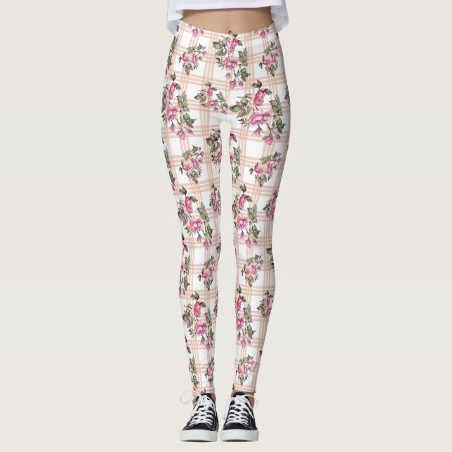 Xadrez-Blush, Rosa-d-água, Leggings femininas (Frente)