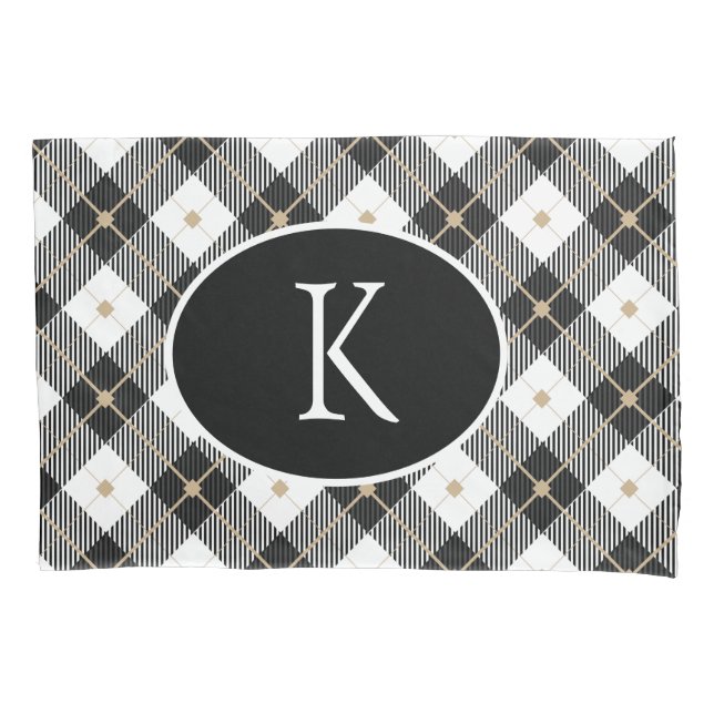 Xadrez Buffalo Preto Branco Dourado Monogramado (Frente)