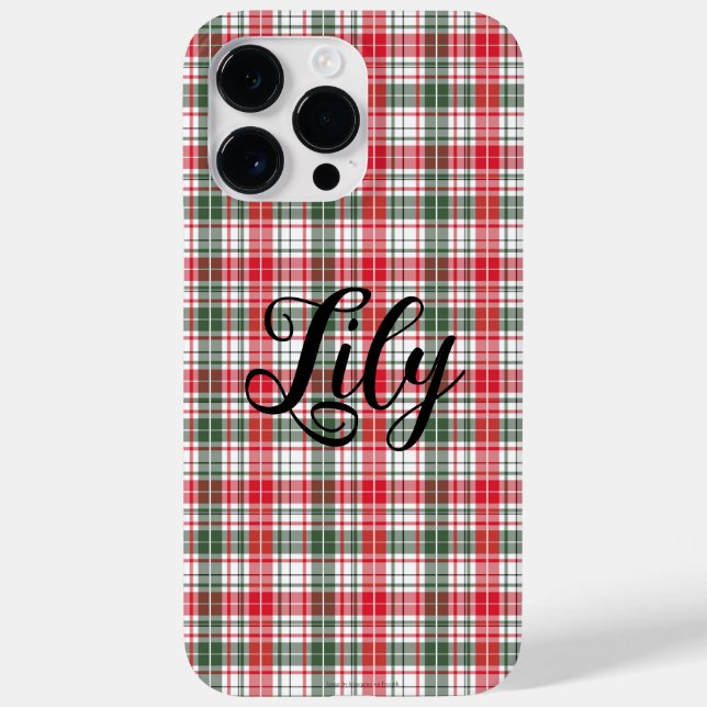Xadrez Clássico de Inverno Tartan Vermelho Nome Pe (Verso)