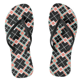 Xadrez (Coral Mint Black White) Chinelos