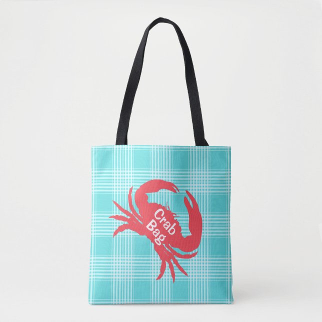 Xadrez de Aqua com Saco de Tote de Caranguejo (Frente)